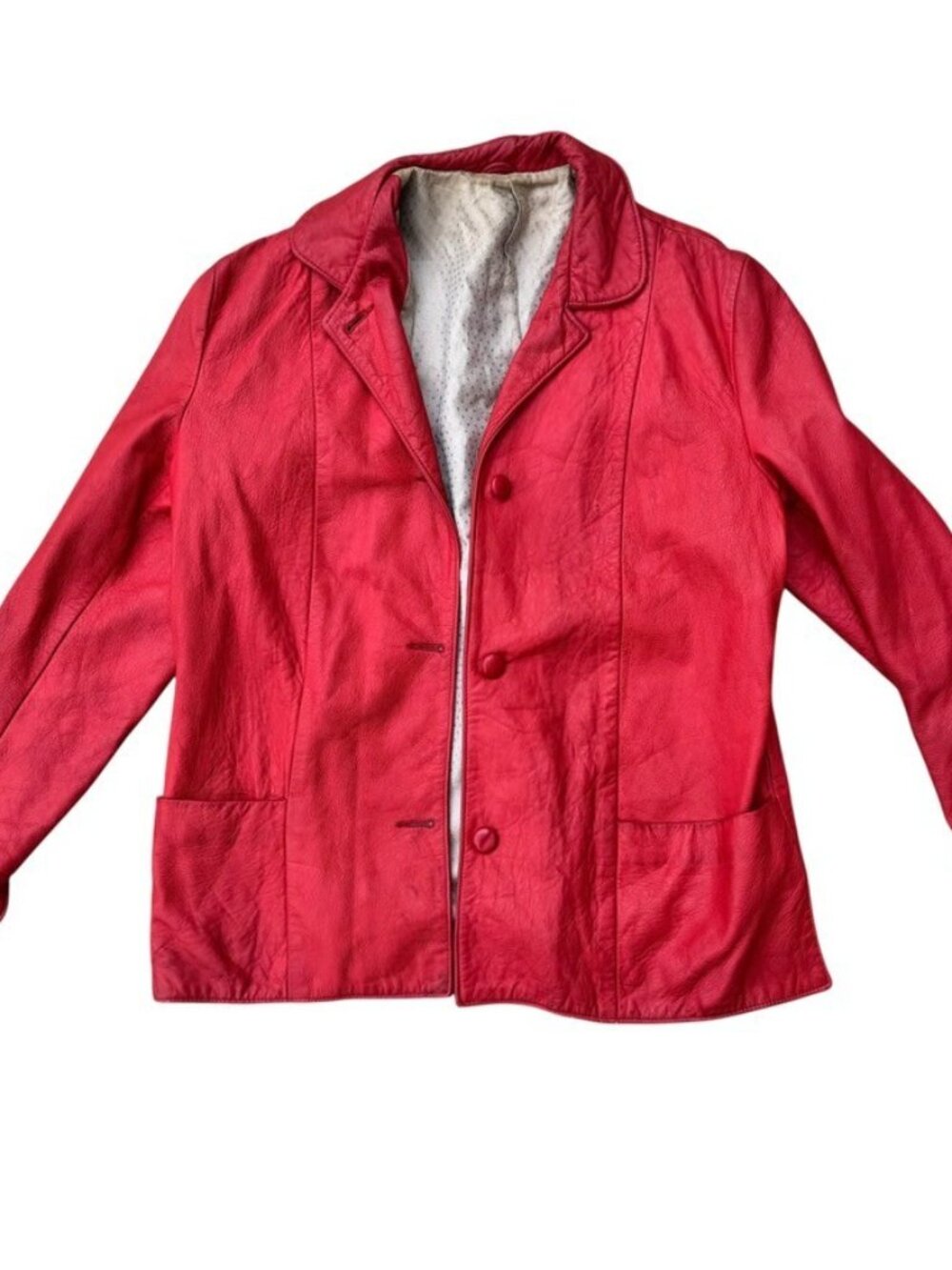 Vintage 1960s Womens Deerskin Leather Cherry Red Fall Chore Jacket Sz M